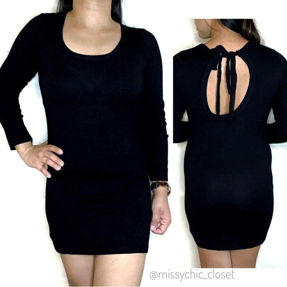 Black Bodycon Tie Back Mini Dress, Sz Small
